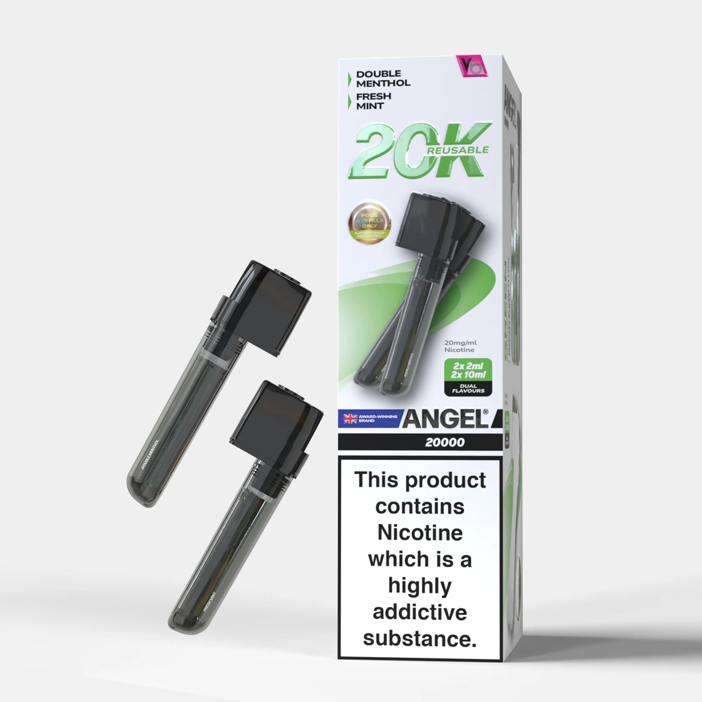 Angel 20K PUFF Pods 2x (2ml pod+ 10ml refill)  Green Edition (Fresh Mint, Double Menthol)