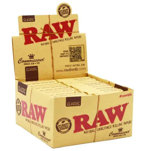 RAW Classic Connoisseur King Size Slim Rolling Papers and Filter Tips (Box Of 24) by Raw Vape wholesale supplies