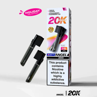 Angel 20K PUFF Pods 2x (2ml pod+ 10ml refill)  Sunset Edition (Triple Mango\ Strawberry Raspberry Ice) NEW