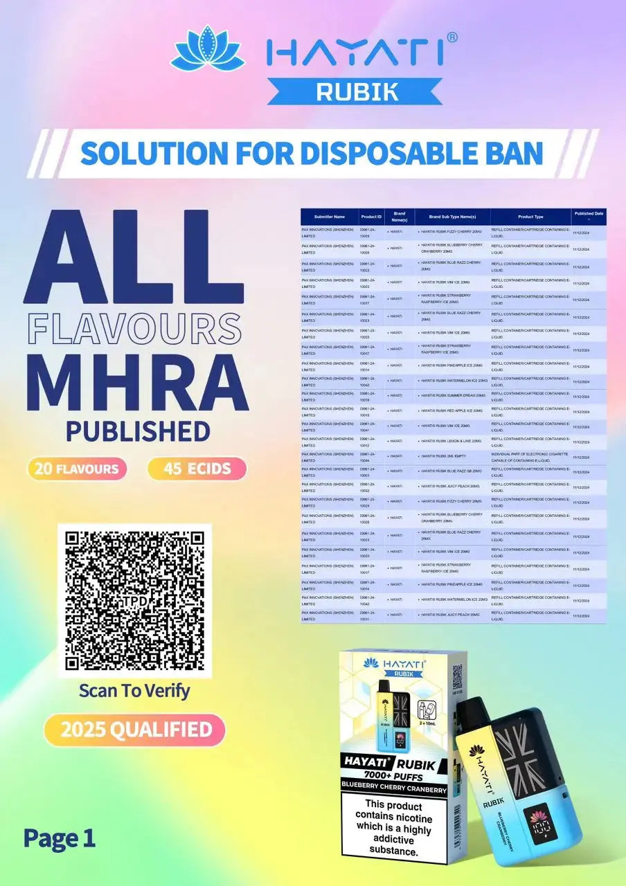 Hayati Rubik 7000 Disposable Vape Box of 10 HayatiNot Found Vape wholesale supplies