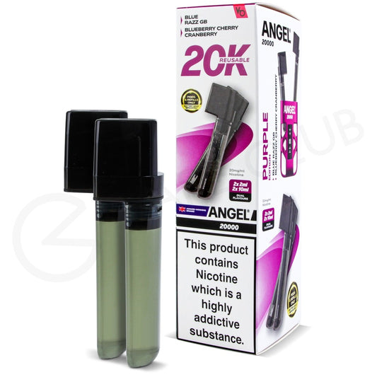 Angel 20K PUFF Pods 2x (2ml pod+ 10ml refill)  Purple Edition (Blue Razz Gummy Bear, Blueberry Cherry Cranberry)