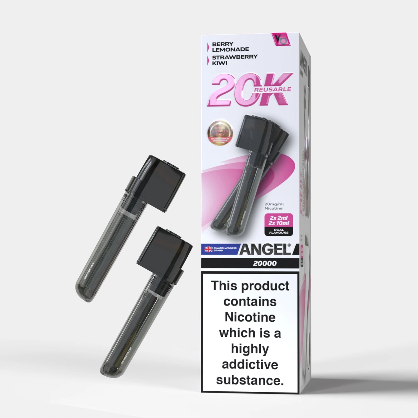 Angel 20K PUFF Pods 2x (2ml pod+ 10ml refill)  Pink Edition (Berry Lemonade, Strawberry Kiwi)